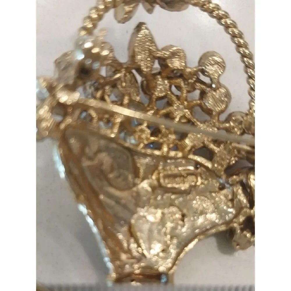 Vintage Brown Crystal Basket Brooch - Branded WM..EUC